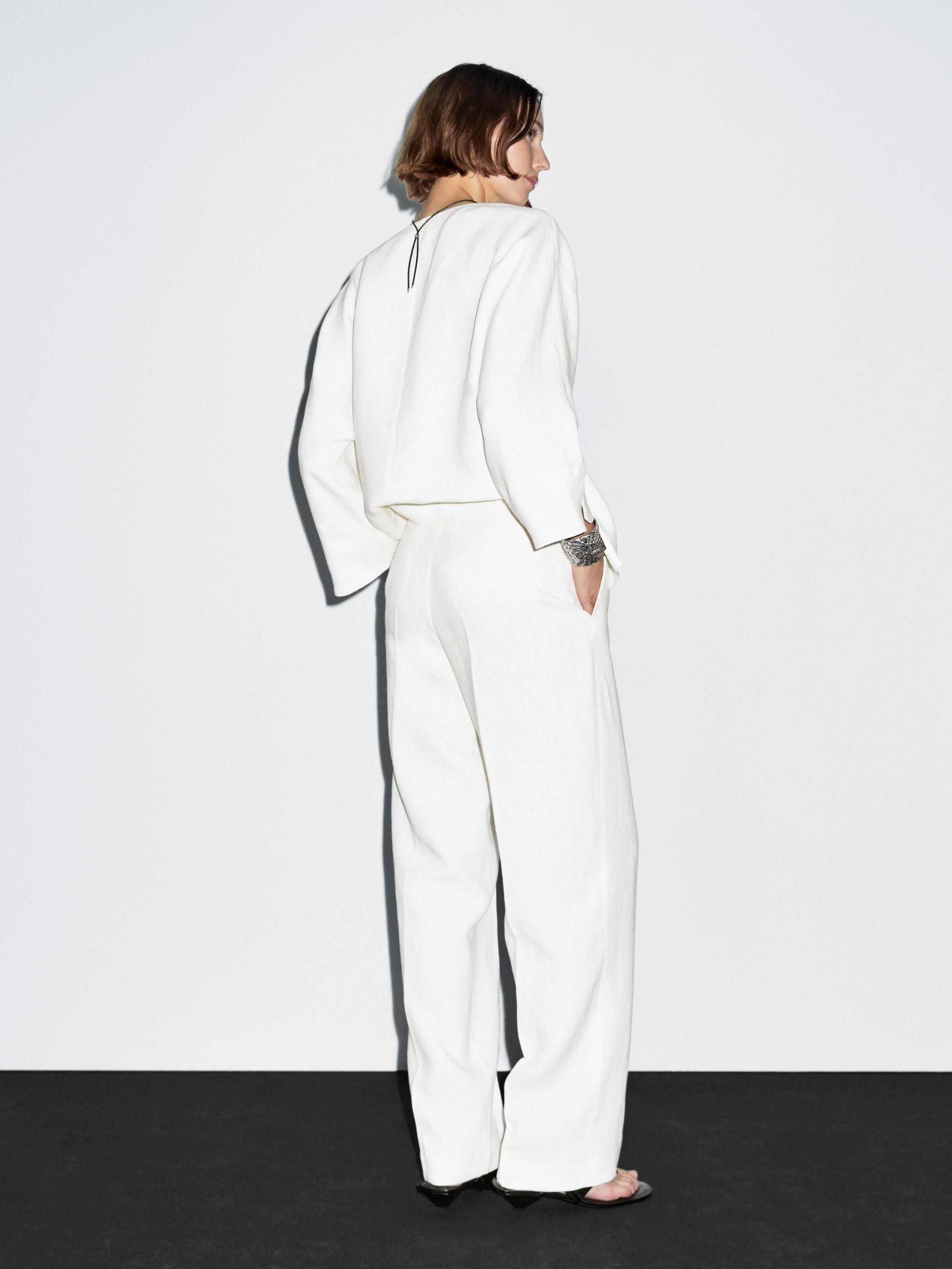 100% linen straight-fit suit trousers